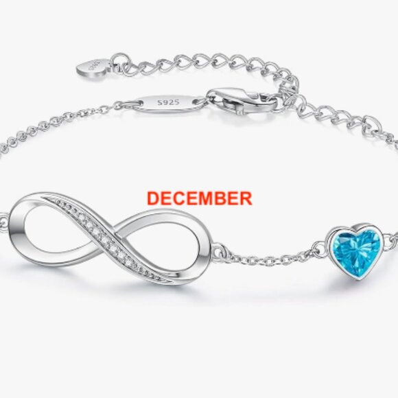 925 Silver Bracelet / Birthday Month Bracelet / Silver Infinity Heart Bracelet - Picture 13 of 13